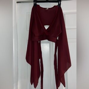 Rag Therapy Burgundy Chiffon Wrap Crop Top Bell Sleeves Size L
